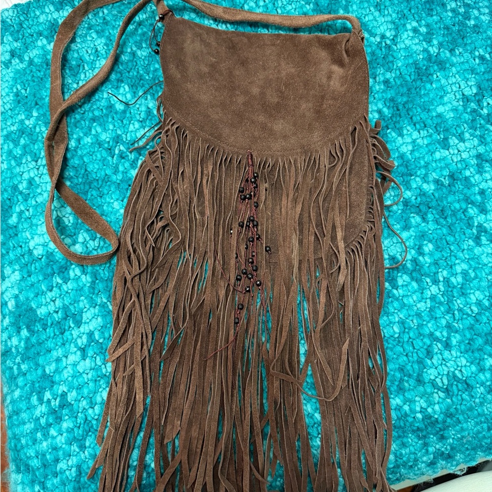 Brown Fringe Suede Crossbody Bag